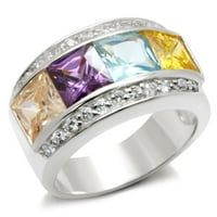 Luxe nakit dizajnira ženski srebrni prsten sterling sa više boja CZ kamenje - veličine 6