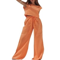 Žene Solidne boje Pajamas Postavite vrhove rezervoara bez rukava i elastične široke noge hlače Looungewear