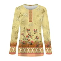 Huachen Womens Fall Tops Boho cvjetni print dugih rukava s dugim rukavima, pulover okruglog vrata