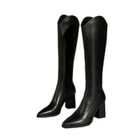Homodles Ženske srednje koljena visoke čizme širokopokvalicene toe čvrste čizme u boji crna veličina