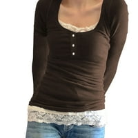 Ženska majica čipkaste patchwork bluza s dugim rukavima Puloveri Estetic Harajuku Slim Tee vrhovi
