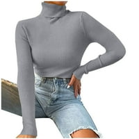 Borniu džemperi za žene modne žene čvrsti dugi rukav policajca turtleneck-vrat casual džemper odozgo