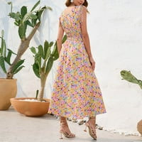 Clearsance Ljetne haljine za žene cvjetni halter a-line srednje dužine modne klupke bez rukava žuti