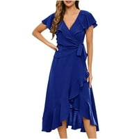 Omotajte VACT Drese za žene Ljeto u boji Nepravilni ruffle Hem Tunic haljina Ležerne prilike za kratki
