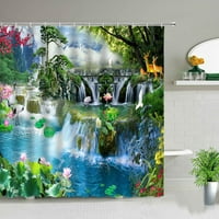 Pejzažne tuširane zavjese Prirodni krajolik Cvjetni vodopad, dekor za kupatilo Vodootporna zavjesa set