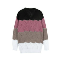 Utoimkio Clearence Ženski dugi rukav V-izrez V-izrez Loobrojni blok pulover džemper Zimski pleteni odjeća