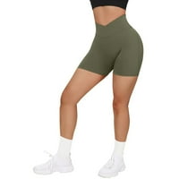 Ženske vitke noge joge Hlače vježbaju elastične hlače visoke struke ravne kratke pantalone zelene s
