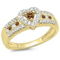 0. Carat 18K žuti zlatni okrugli rezani šampanjci i bijeli dijamantski dame bridalno oblikovane osnivanje srca zaručnički prsten