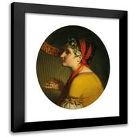 Friedrich von Amerling Black Modern Framed Museum Art Print pod nazivom - Portret dame sa harfim