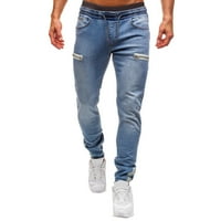 Xinqinghao Lounge hlače Muške modne casual čiste traperice sa patentnim džepovima traperice hlače pantne hlače svijetlo plavi xl