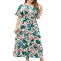 Dame plus veličina cvjetna haljina visoki struk čipke kratkih rukava tropski otisci kratkih rukava Swith