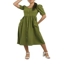 Ženski retro kratkih rukava s kvadratnim vratima Swing Midi haljina