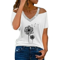 Prevelike majice Žene Žene Ljeto V vrat sa ramena DANDELION Print kratkih rukava Torp TOP bluza