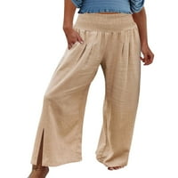 Amiliee ženske ležerne hlače široke noge elastične visoke struk prorezu labave pantalone Duksevi ravne