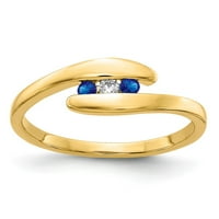 14k žuti zlatni prsten za prsten dragulja safir okrugla plava, veličine 7