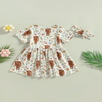 Wassery Toddler Djevojke za djevojke Ljetna haljina kravlje cvjetne print pamuk kratki rukav haljina