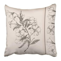 Smeđa skica Vintage Cvjetni crtež cvjetni retro lišća listova Botanička jastuka jastuk kauč za jastuk