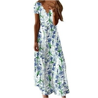 Ljetne haljine za prodaju za žene plus veličine kratkih rukava Tisak cvjetnog uzorka V-izrez Maxi Loose