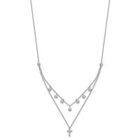 Sterling Silver Rhodium-CZ Cross ogrlica sa 2 ekstenzijom