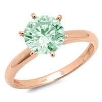 2. CT sjajan okrugli rez simulirani zeleni dijamant 14k Rose Gold Solitaire prsten SZ 7.5