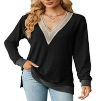 Niuer dame majica dugih rukava Vruća V izrez Tunika Bluza Comfy majica Boja blok pulover crni 2xl