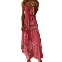 Maxi Loose Cami haljina za žensko čišćenje cvjetnog tiska V izrez Sundress Girls Elegantno slobodno