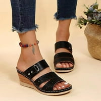 SHPWFBE papuče za ženske pete otvorene sandale sa klinom okruglim modnim nožni prstima cipele za papuče