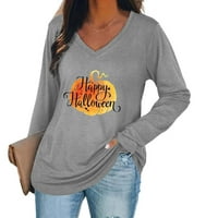 Pyju Halloween dugih rukava za žene plus veličine, slatka ghost grafička casual bluza labavi fit v izrez