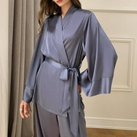 Saten pidžama za žene s dugim rukavima za spavanje s dugim rukavima svilena noćna odjeća V-izrez udobne