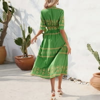 Ženske oblače srednje dužine maxi kratkih rukava modni okrugli dekolte, ljetna haljina zelena xl