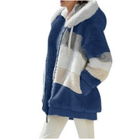 Zimski plišani kaput za žene Blok u boji dugih rukava cardigan casual labav fit jakna s kapuljačom pokrov