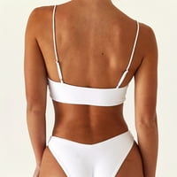 Žene seksi čvrste push up High Cutter Halter bikini set dva kupaća bijela XL