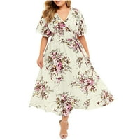 Dyfzdhu ljetne haljine za žene rukav ženski haljina V izrez otisnuta cvjetna plus kratka modna veličina