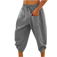 Owordtank muns elastična povremena pamučna posteljina sa džepovima hlače hlače sa čvrstim bojama pantalona