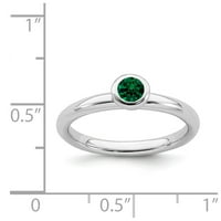 Čvrsti sterling srebrni slaganje niskog kruga stvorenog smaragdnog zelenog maja dragulj prsten vječnosti