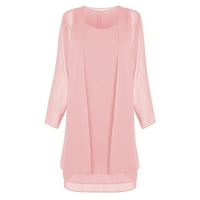 Ljetne haljine za žene dugih rukava Dužina koljena Leirure A-Line Solid Scoop Dreck Dress Pink XL