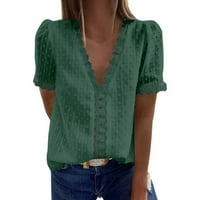 bluze Mnjin za žene Ljeto V izrez kratki rukav čipke Crochet Tunic Tops Flowy Casual Bluzes Majice Polka