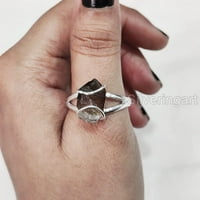 Prirodni dimni kvarcni prsten, grubi kvarcni čarobni prsten, pitko, žičani prsten, srebrna, ženski prsten,