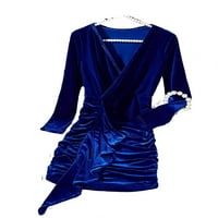 Party Plain V izrez Bodycon dugih rukava Plave ženske haljine