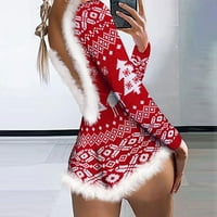 Isključeni skokovi na rame za žene Ženske božićne kratke hlače s dugim rukavima Xmas pidžamas bodi polugu