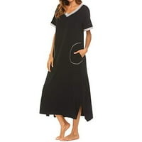 Žene duge spavaćice s kratkim rukavima V izrez Tunika Maxi haljina mekana haljina za spavanje Elegantna