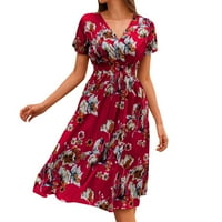 B91XZ Ljetne haljine za žene Modni modni struk cvjetna haljina za tisak Ležerne prilike VAC kratkih