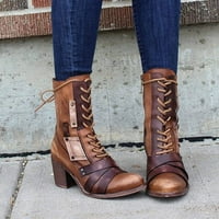 Ženske cipele Laceling Mid Heel zakovice patentne modne cipele Srednje kožne čizme