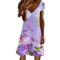 SummExZC ljetne haljine plaža cvjetna haljina haljina CREW vrat casual kratkih rukava s rezervoarom