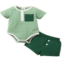 Suantret Toddler Baby Boy ljetna odjeća pruga kratkih rukava ROMPER Čvrsta boja kratke hlače Ležerne