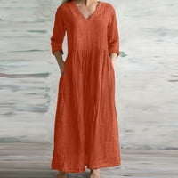 Plus veličina haljina modna ženska proljetna ljetna rukava s rukavima od pamučne posteljine haljina