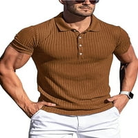 Muškarci Ležerne ljetne majice kratkih rukava Solidna boja Ruched gumb Elastična reverjska duksela mišića