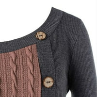 Cleance Ženska boja Blok Cowl vrat Asimetrični gumb Pleteni vrhovi pulover PLAJNE PATCHWORK košulje
