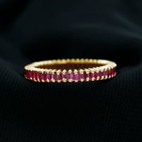 Baguette Oblik Ruby Vječni prsten za žene, jul Ring Pirtstone - AAA kvalitet, 14k žuto zlato, US 3,50