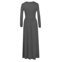 Ženske haljine okrugli izrez Čvrsti maxi casual ljetna haljina s dugim rukavima siva XL